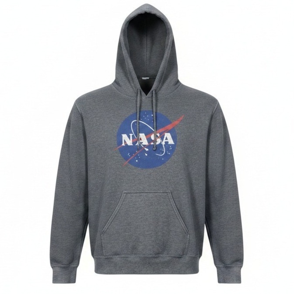 Gildan Heavy Blend NASA Hoodie Charcoal Grey Graphic Pullover Small Space‎ Logo